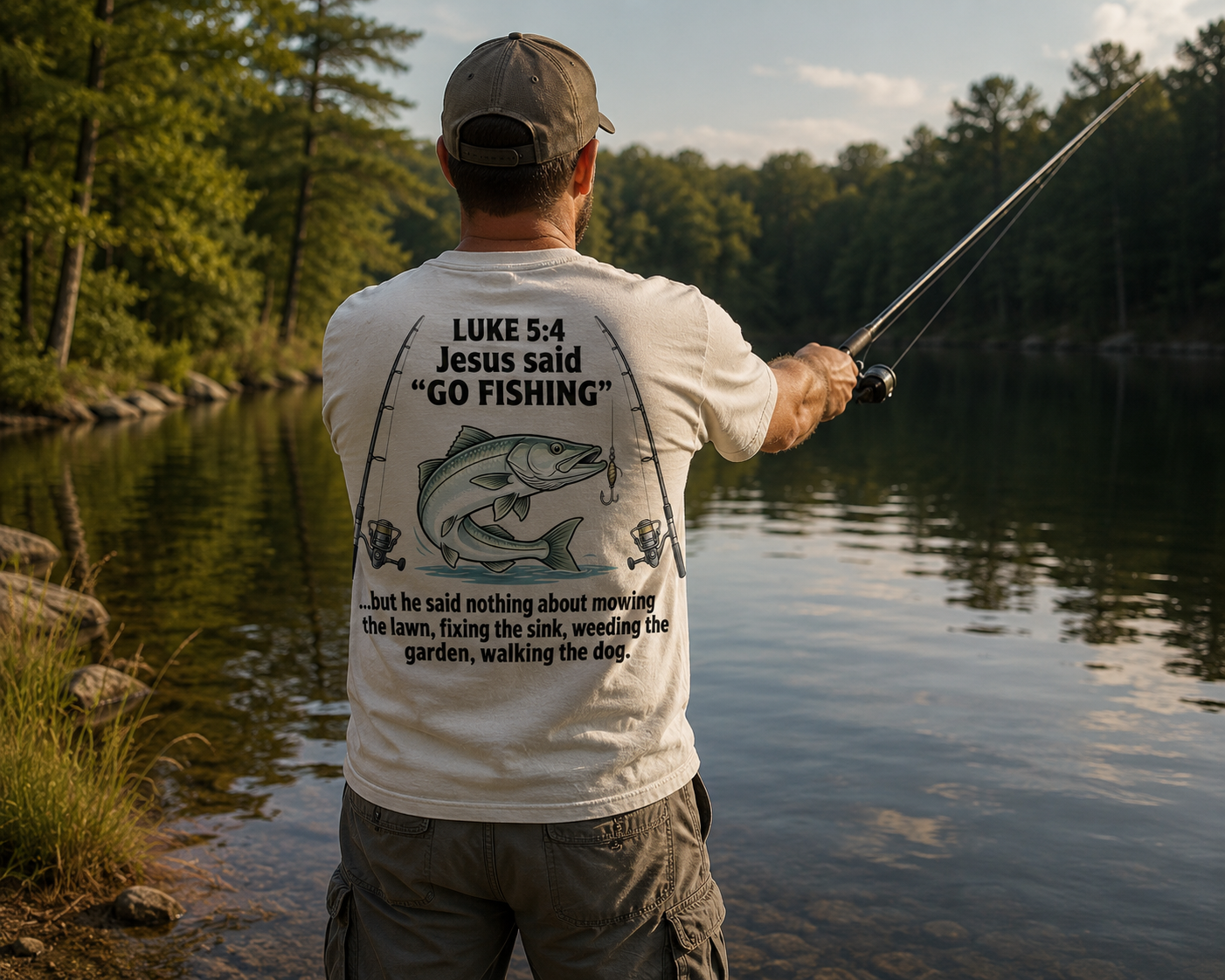 Print-on-Back Jesus said Go Fishing Unisex classic tee
