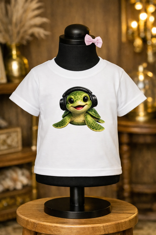Baby Turtle Headphones Kids jersey t-shirt