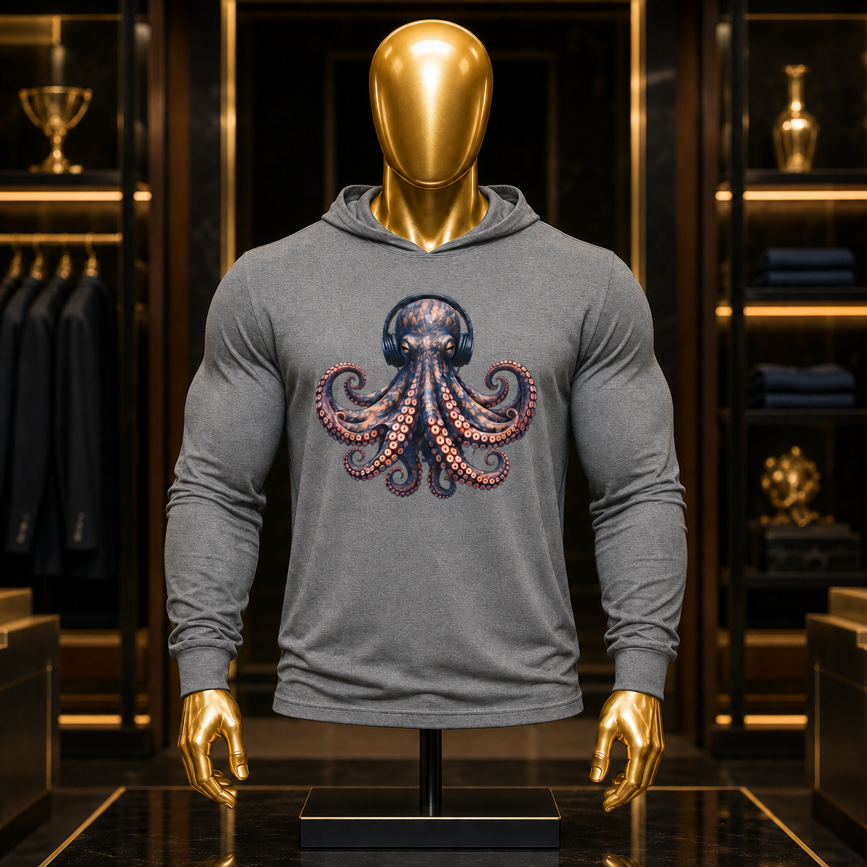 Majestic Octopus Hooded long-sleeve tee